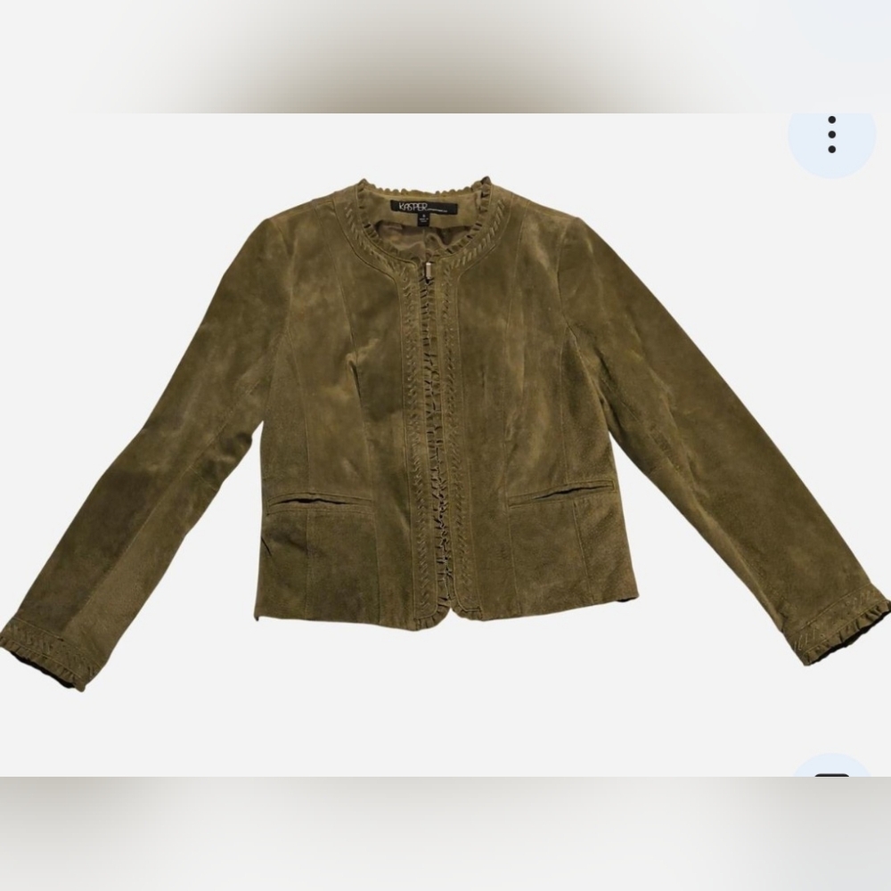 Kasper Olive Green Suede Zip Jacket